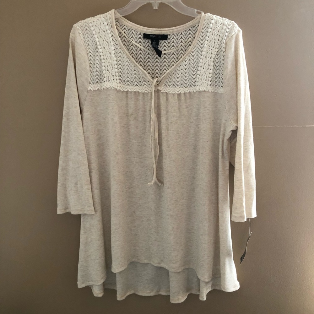 Style and Co. High Low Tan Oatmeal Shirt NWT Large